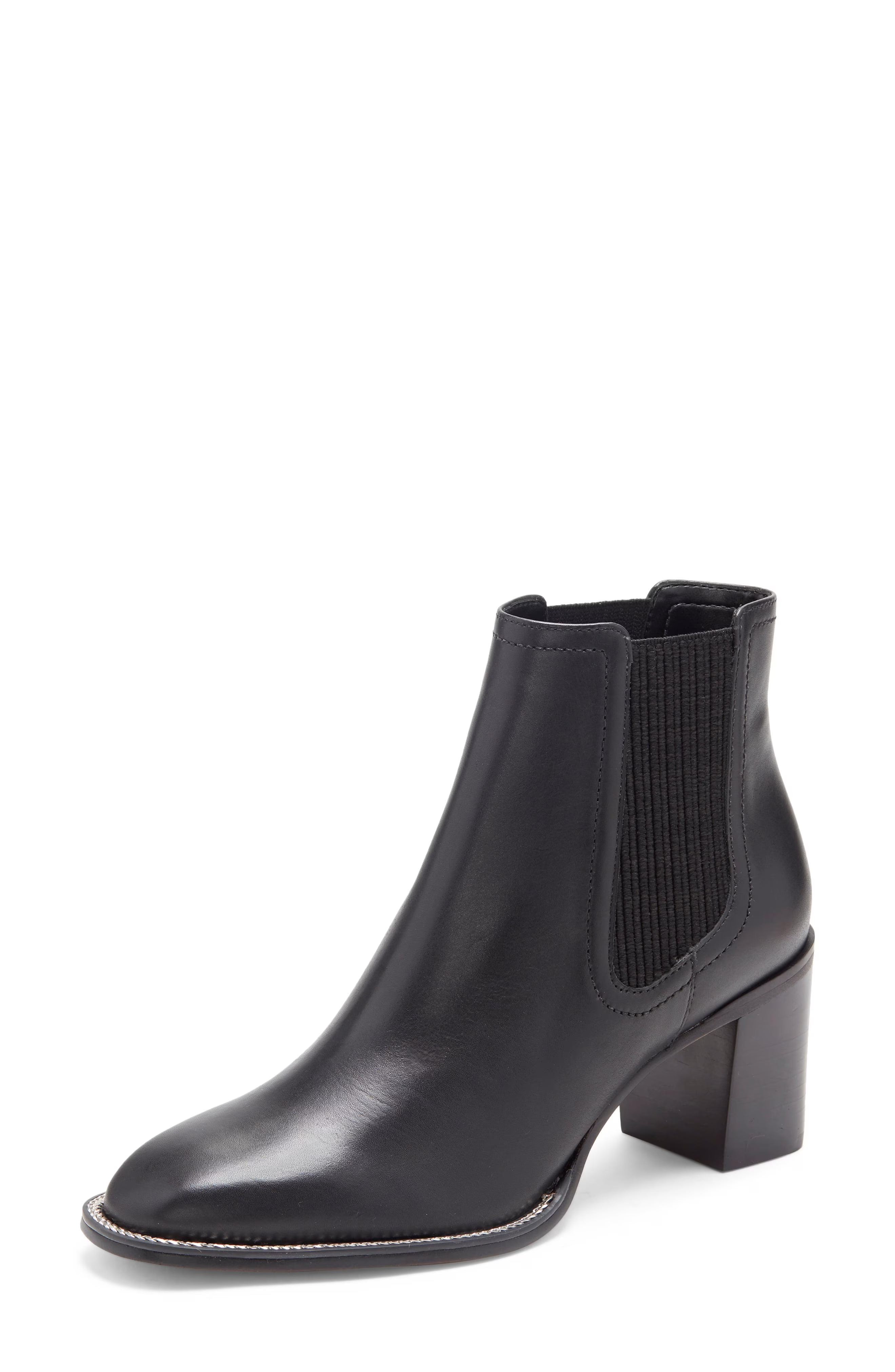 Black Leather Block Heel Almond Toe Chelsea Boots C571371