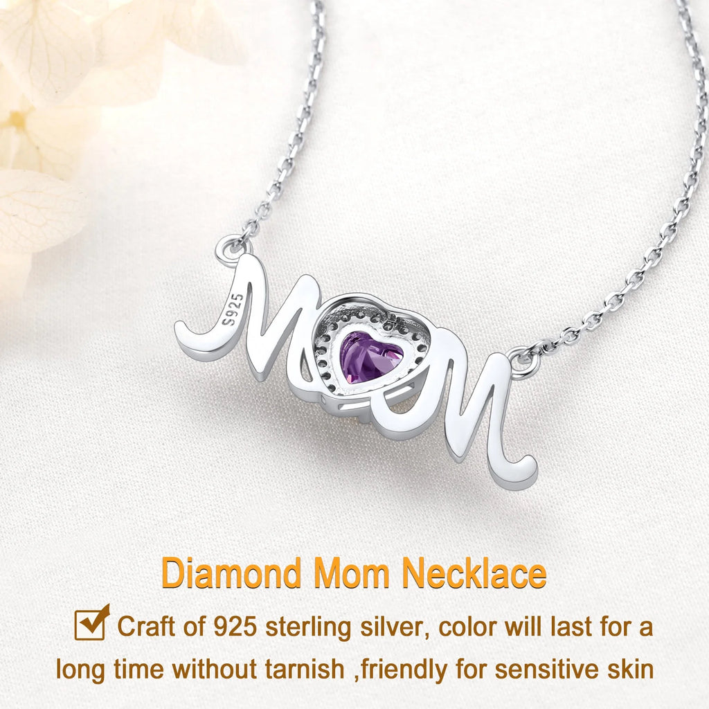 925 Sterling Silver Birthstone Heart Mom Necklace Y593988