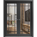 Matte Black Clear Glass Sliding French Double Pocket Doors S3765