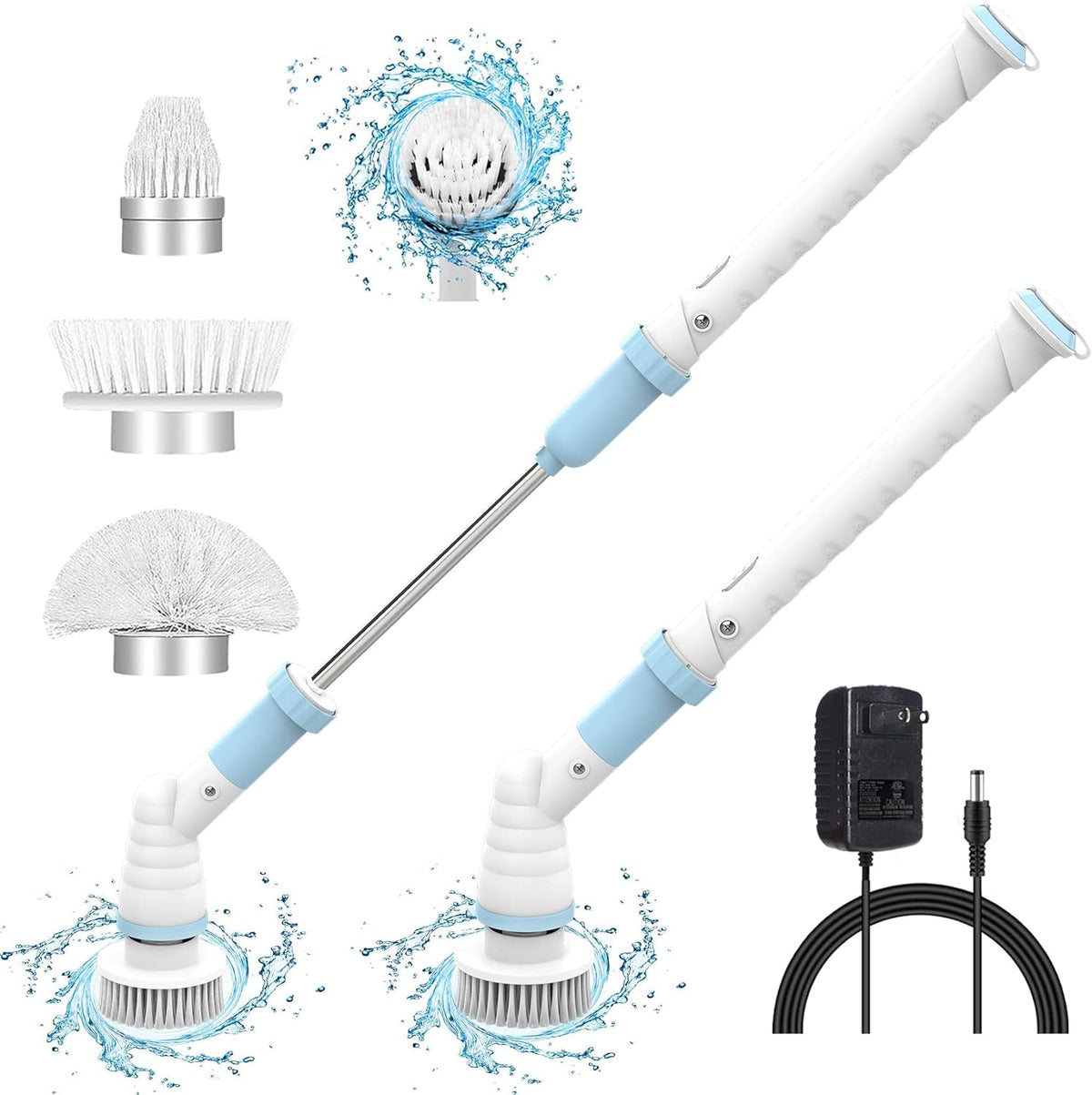 Electric Cleaning Brush with Long Handle, Cordless, 3 Brush Heads, Pack of 2 W566759