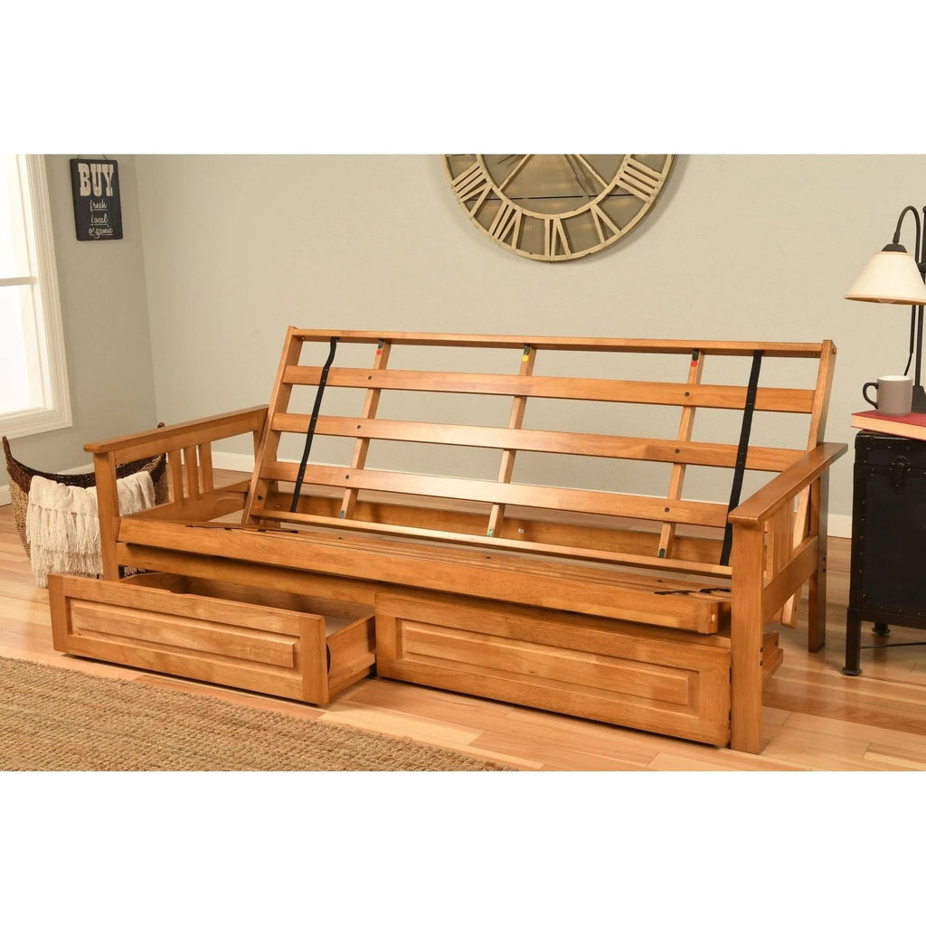 Navy Suede Queen-size Futon with Storage Drawers O64877