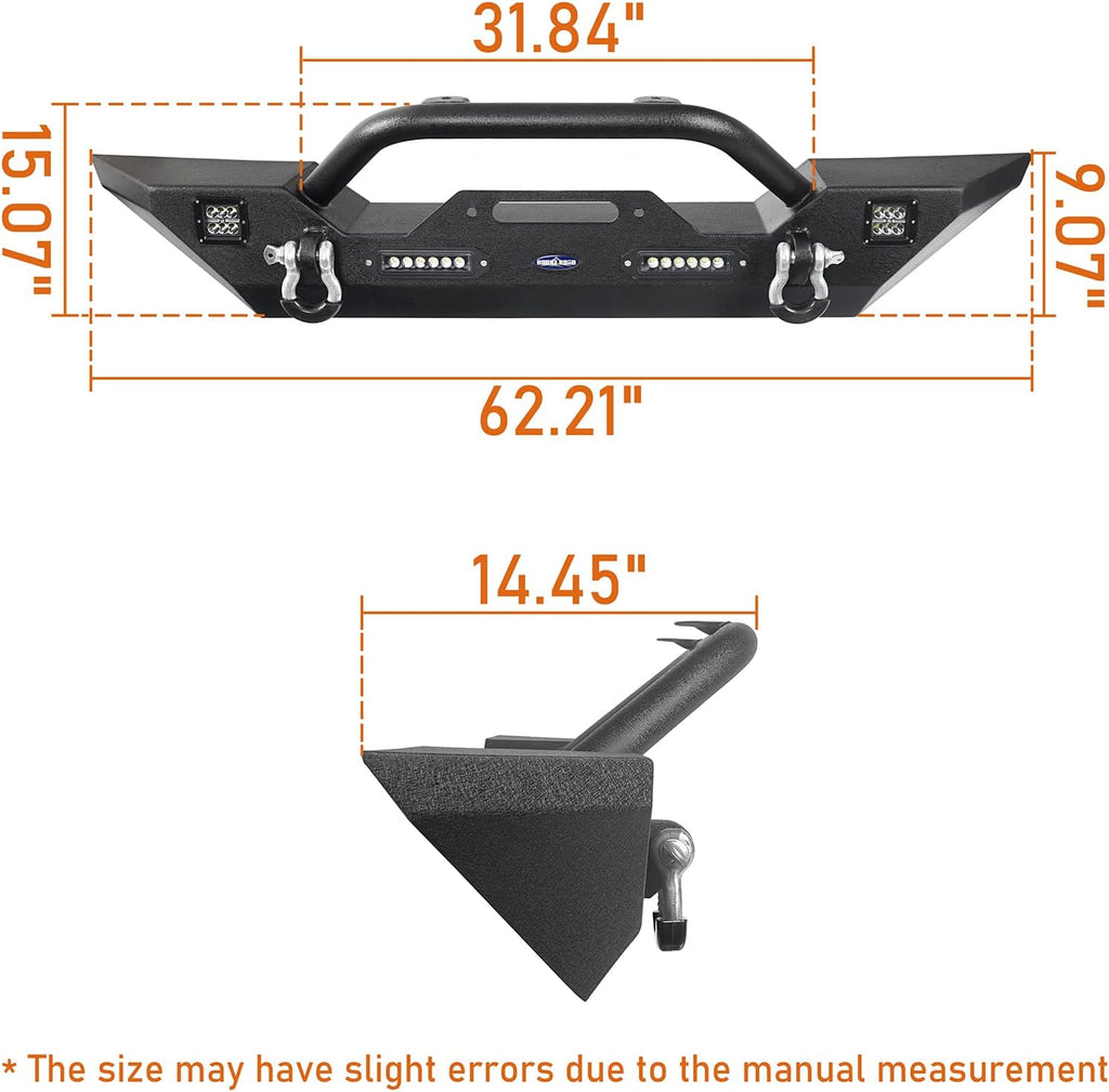 Front & Rear Bumper Kit with Winch Plate & Hitch Receiver & LED Lights L52399
