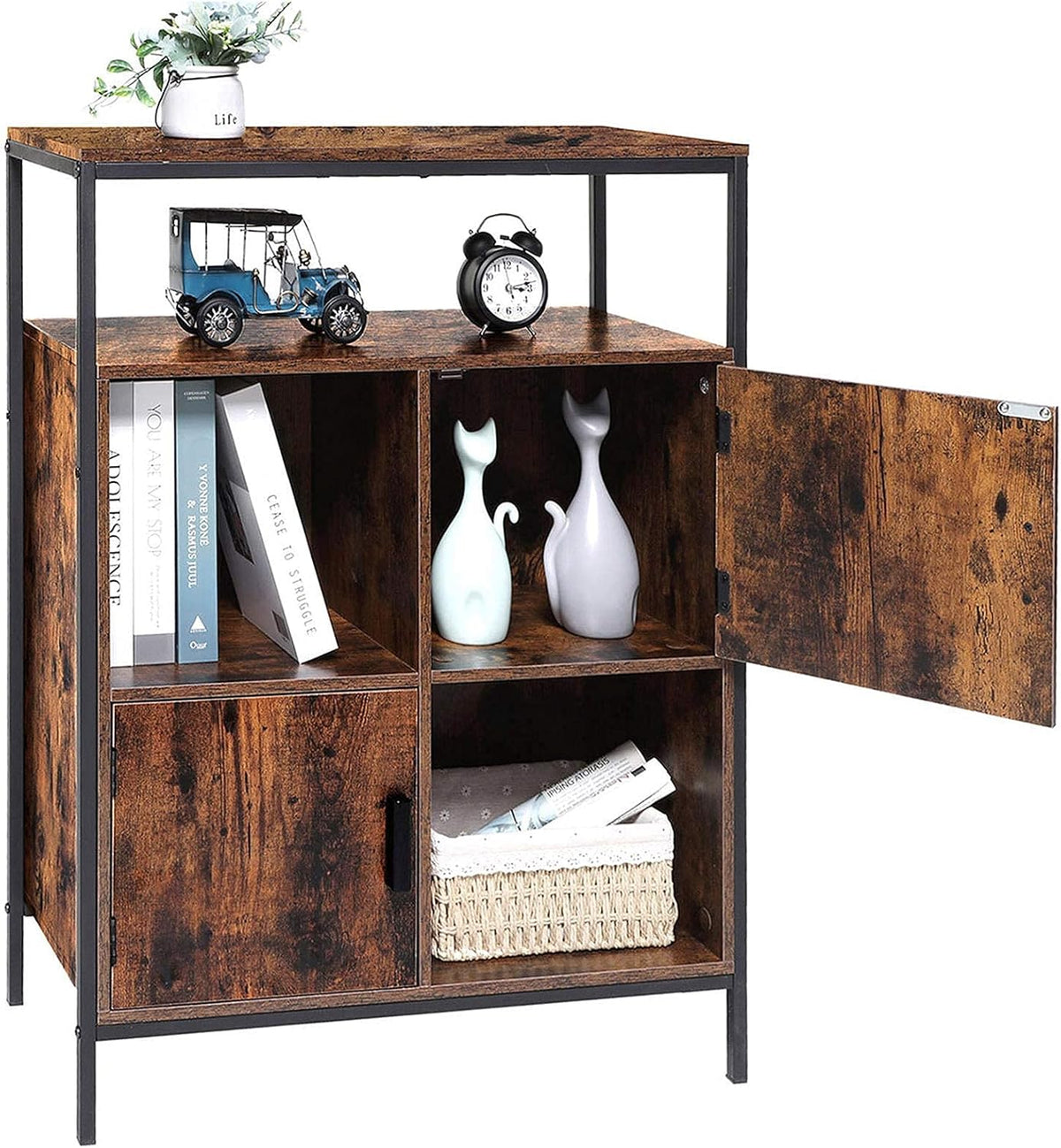 Rustic Brown Storage Cabinet with 2 Doors and Open Shelves N4297