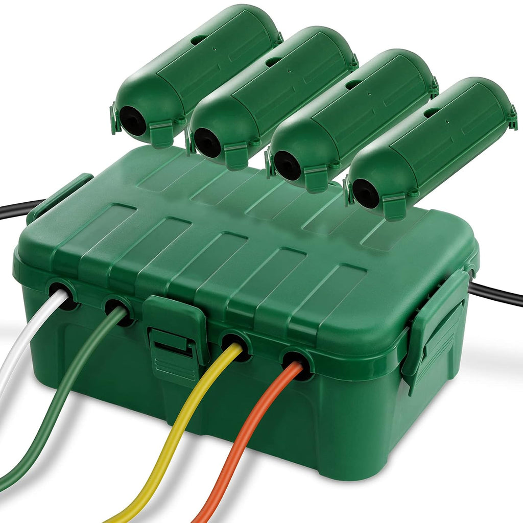 IP54 Extra Large Outdoor Waterproof Box with 6 Cable Seal Entry, Bundle with 4 Small Weatherproof Extension Cord Safety Cover, Black F5471