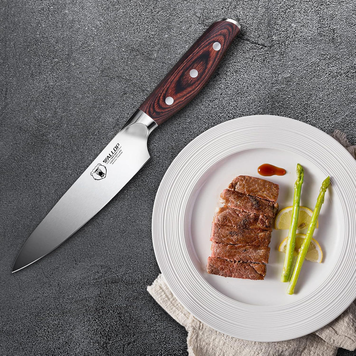 Senior Steak Knife Set of 4, High Carbon German Stainless Steel, Pakkawood Handle, 5 Inch Q422586