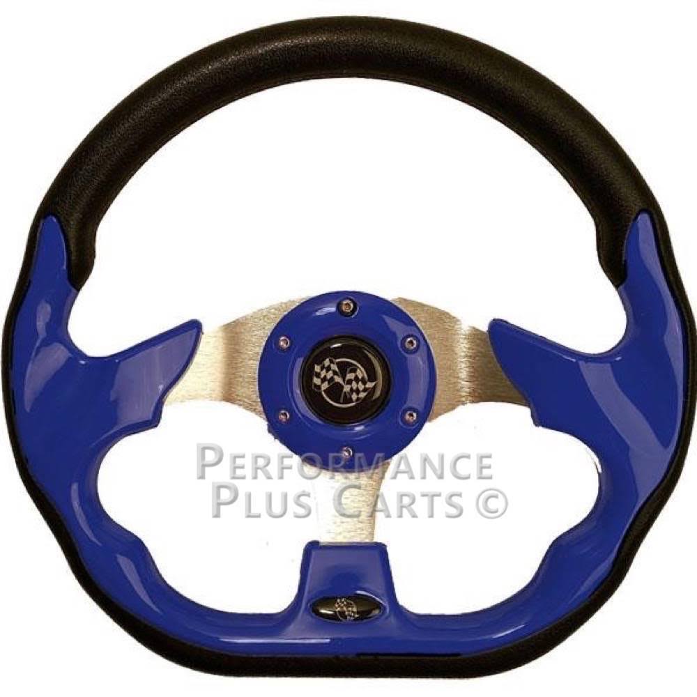 Blue 12.5x22 Golf Cart Steering Wheel with Chrome Adapter Hub K304353
