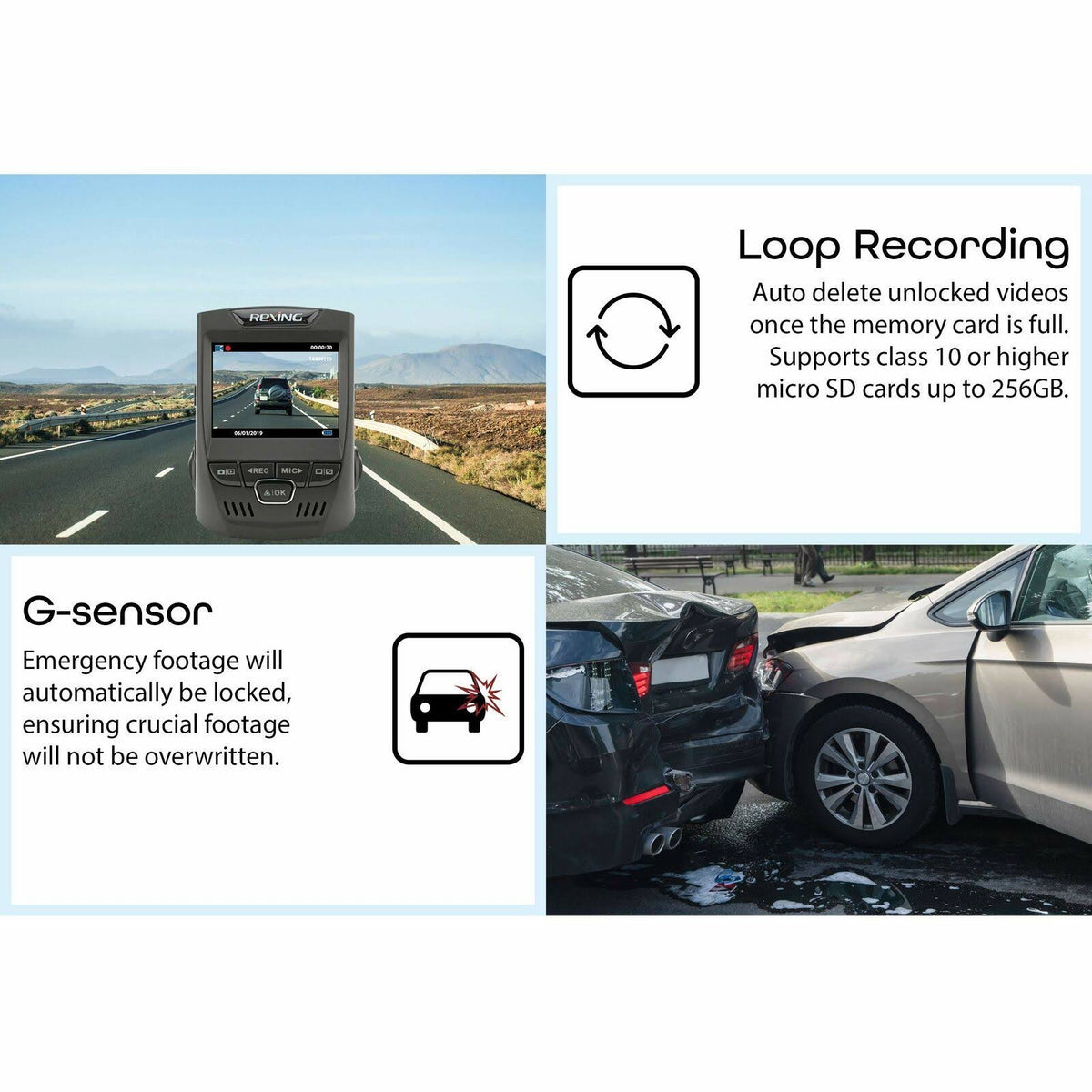 4K UHD WiFi Car Dash Cam with 170 Wide Angle LCD H65954