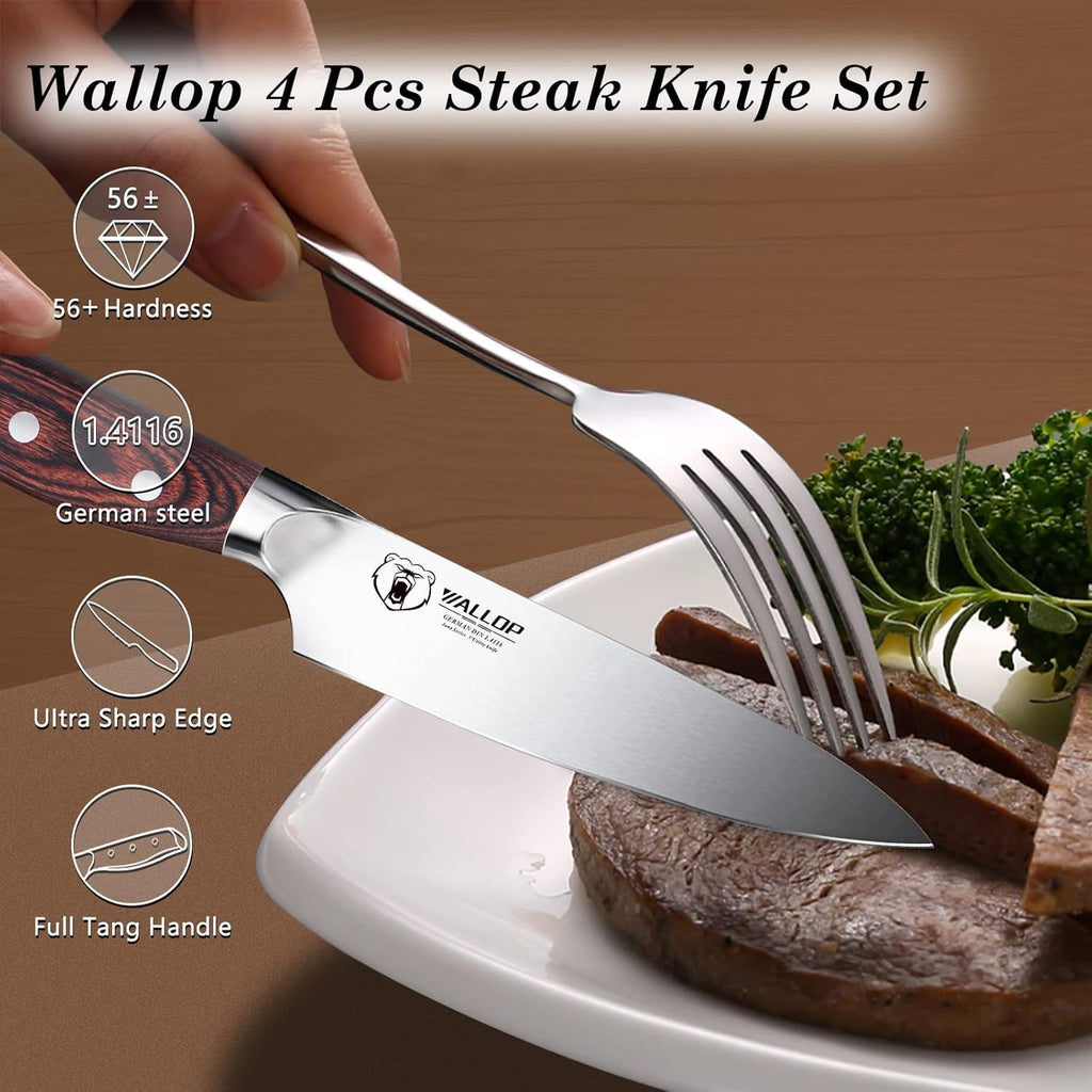 Senior Steak Knife Set of 4, High Carbon German Stainless Steel, Pakkawood Handle, 5 Inch Q422586
