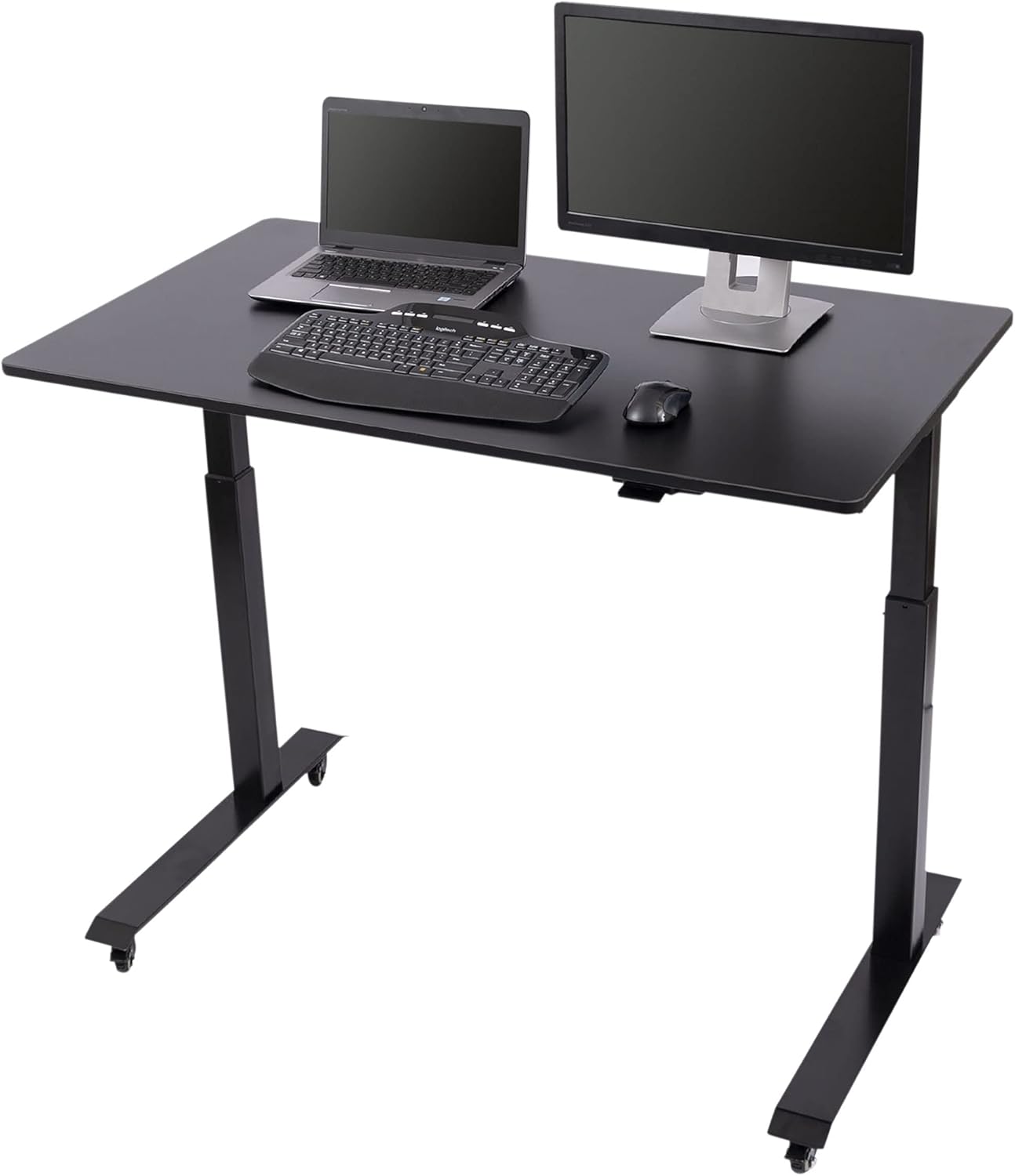 Electric Adjustable Height Standing Desk with Locking Casters (Black Frame/Black Top, 60 Wide) H19181