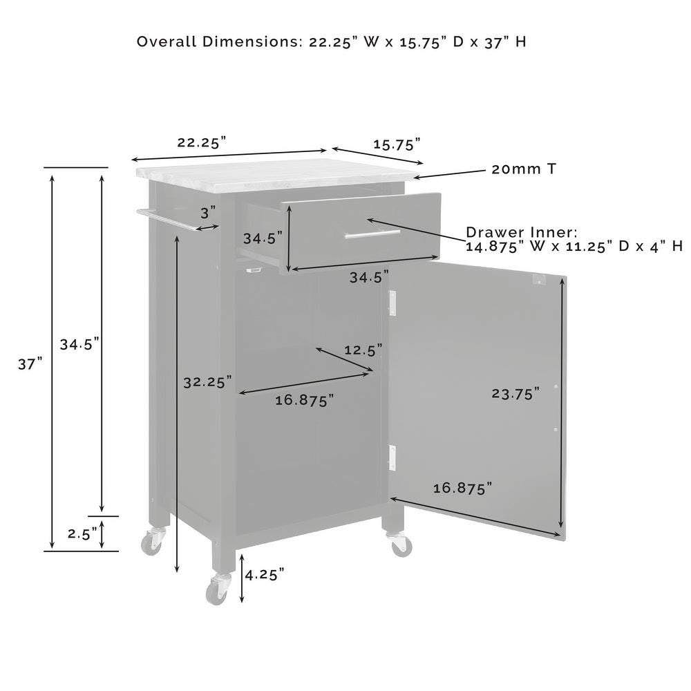 White Wood Top Compact Kitchen Island Cart L8790