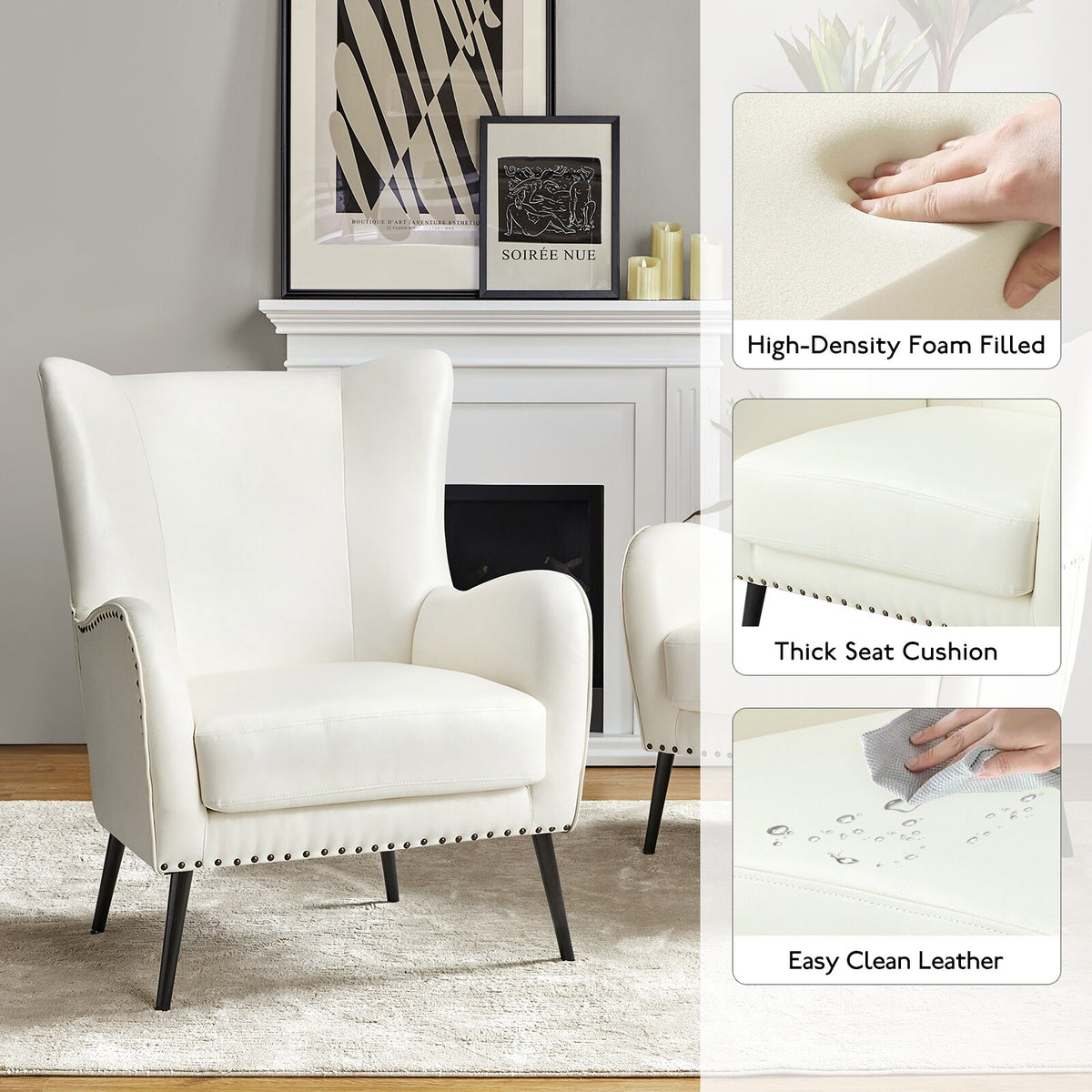 IVORY Upholstered Armchair with Metal Legs L145