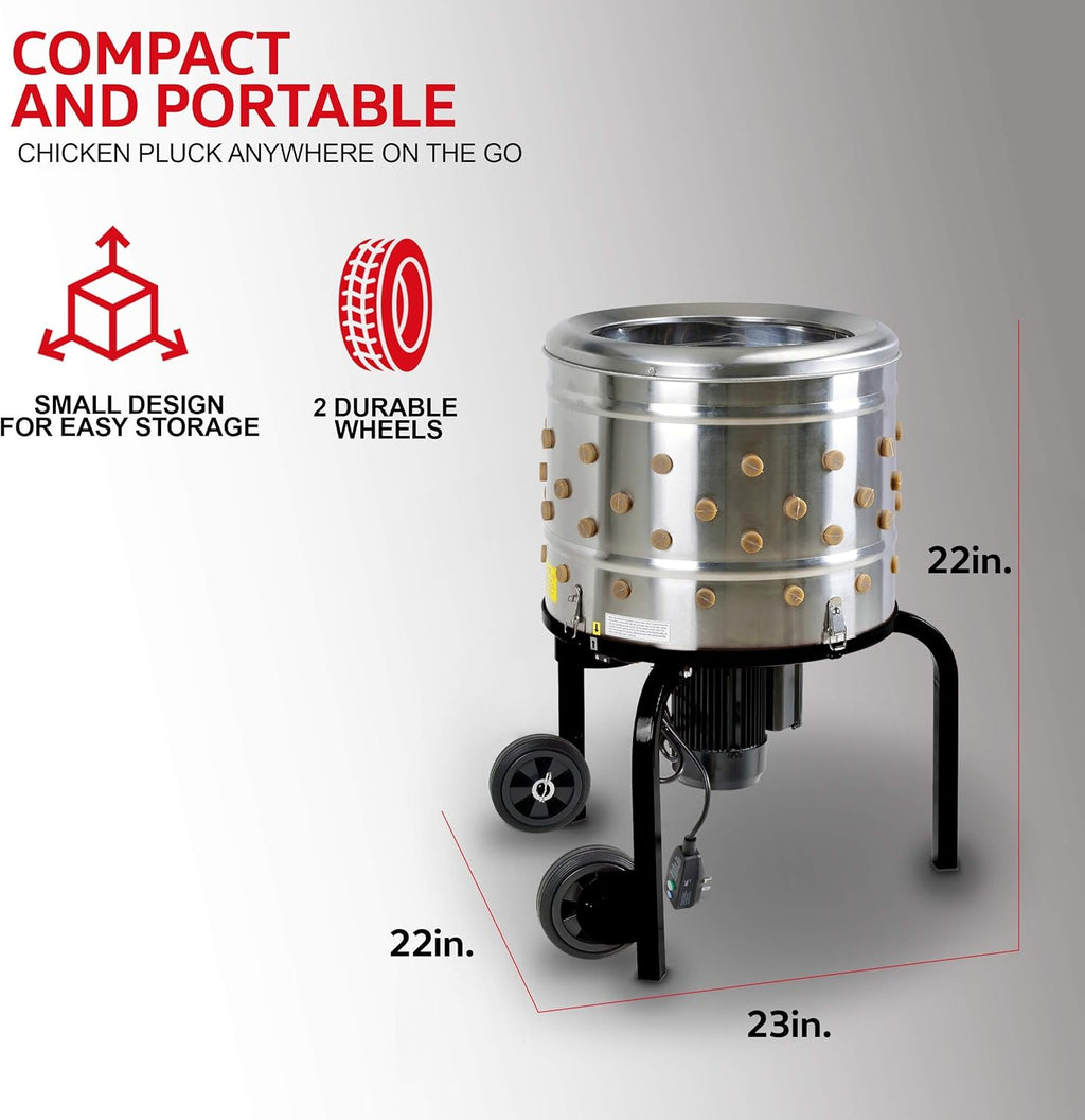 Chicken Plucker Electric Stainless Steel 1HP 120VAC 280RPM 92 Soft Fingers 20" Drum Diameter L47642
