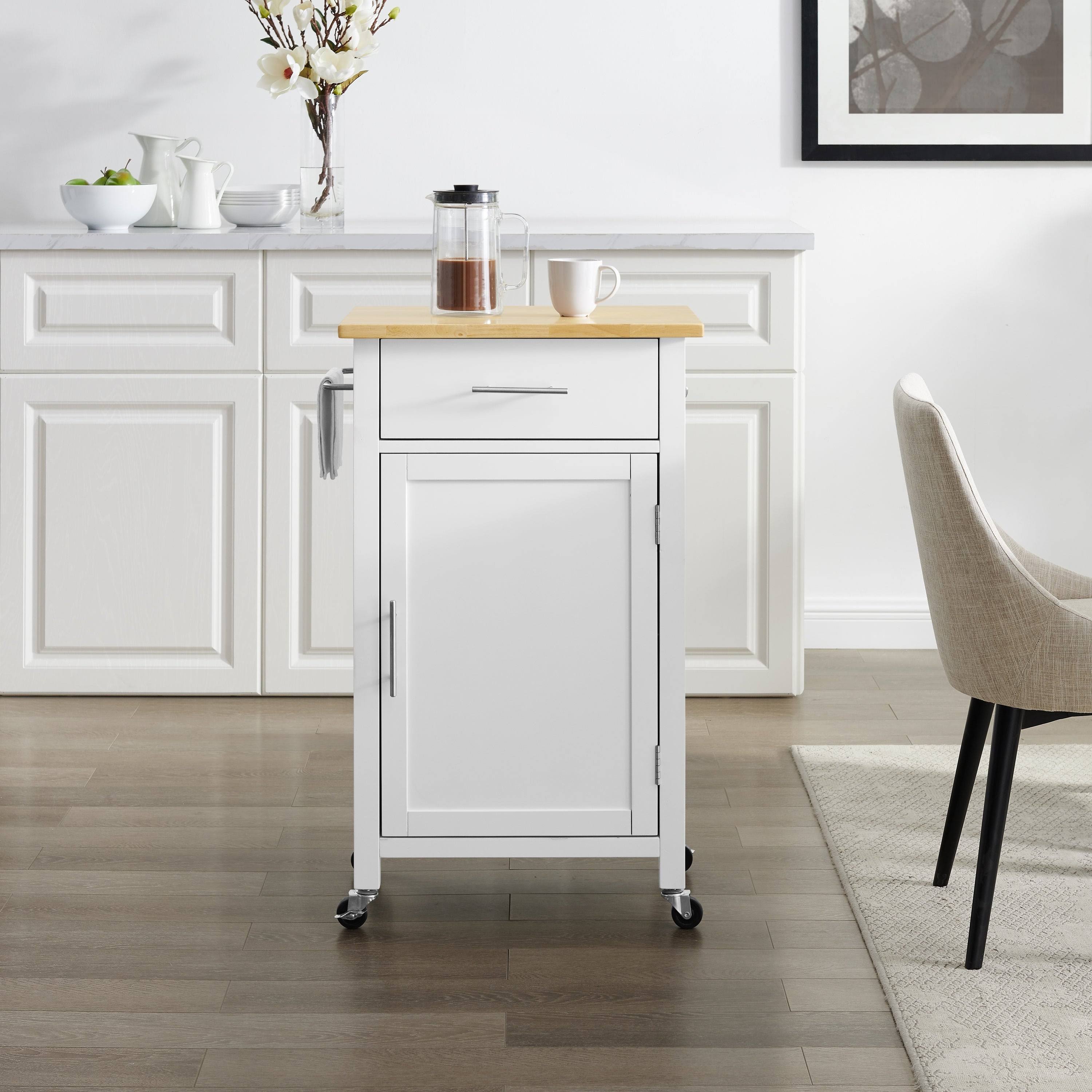 White Wood Top Compact Kitchen Island Cart L8790