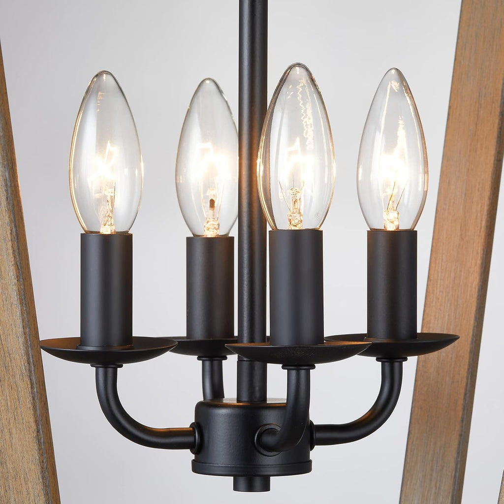 4 Light Square Cage Wood Chandelier K93799