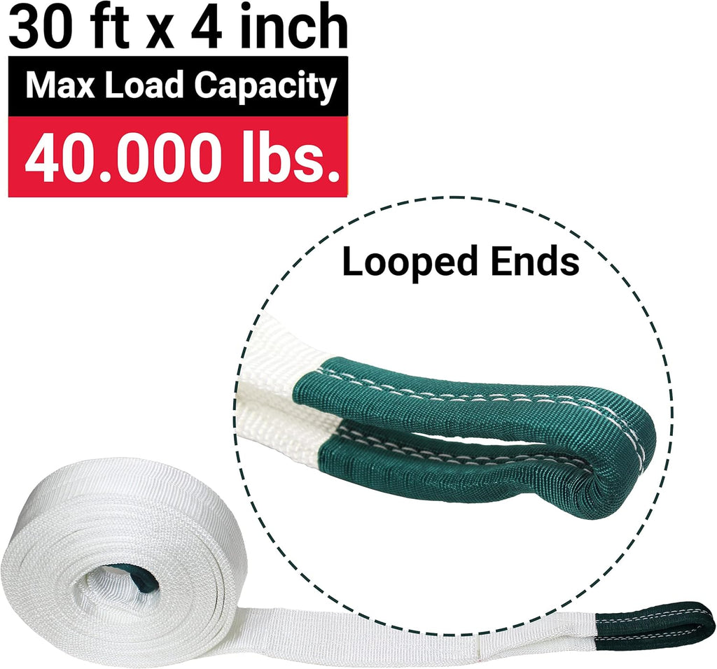 4 x 30 FT. Tow Strap with Looped Ends, 40,000 lb. Capacity, Pack of 2 P6536