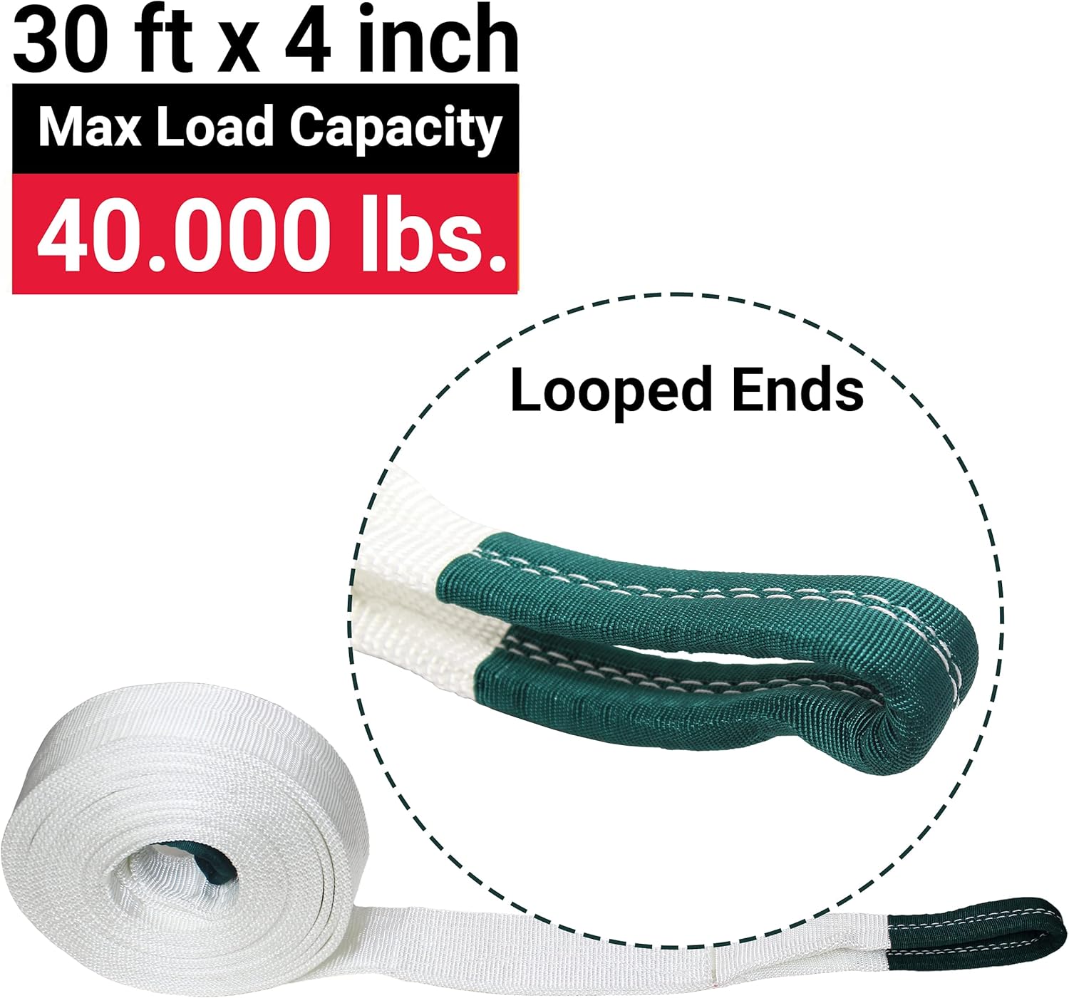 4 x 30 FT. Tow Strap with Looped Ends, 40,000 lb. Capacity, Pack of 2 P6536