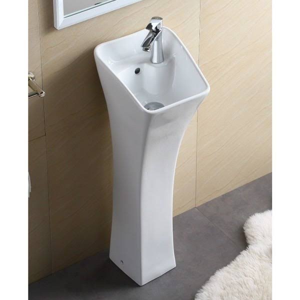 White Rectangular Pedestal Bathroom Sink J523686