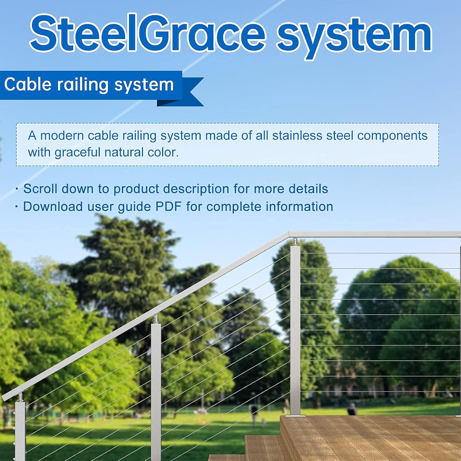 60Pack Cable Railing Kit Protector Sleeve Adhesive Grommet for 1/8" Wire Rope Wood Metal Posts T316 Stainless Steel Cable Deck Stair Railing R413
