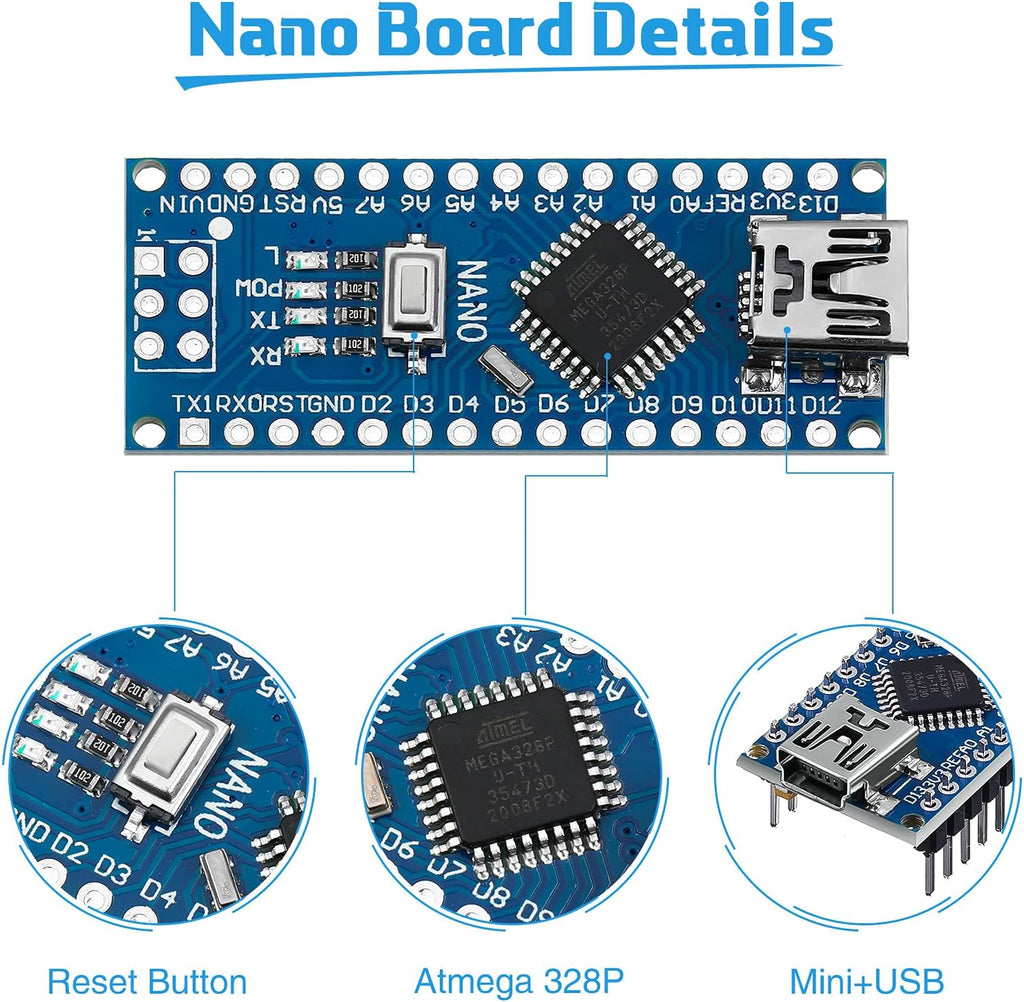 6 Pieces ATmega328P Nano Board with Pin Headers Z353