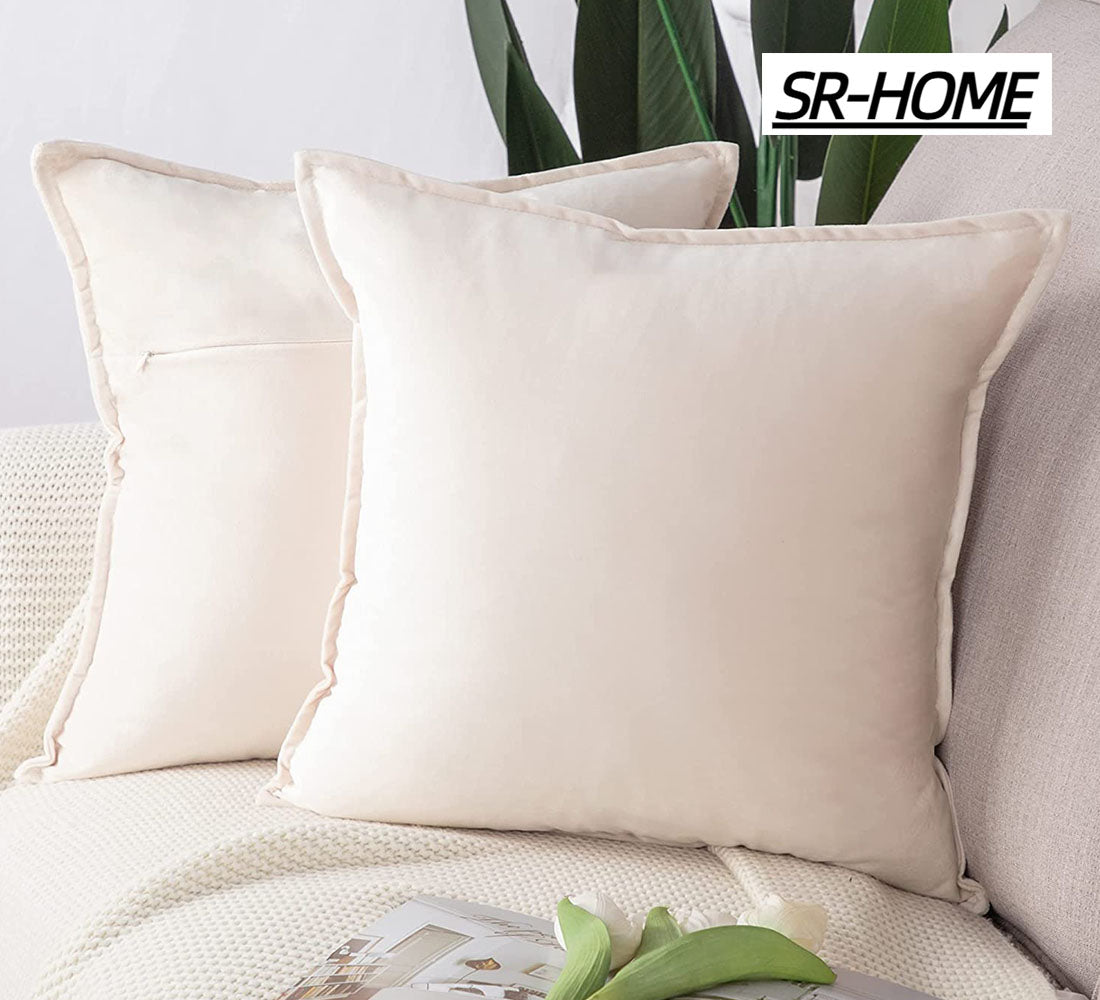 Set of 2 Velvet Decorative Throw Pillow Covers Square with Fringe Cushion Case H1027
