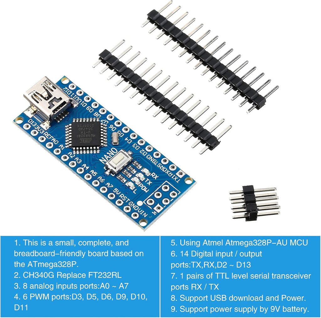 6 Pieces ATmega328P Nano Board with Pin Headers Z353