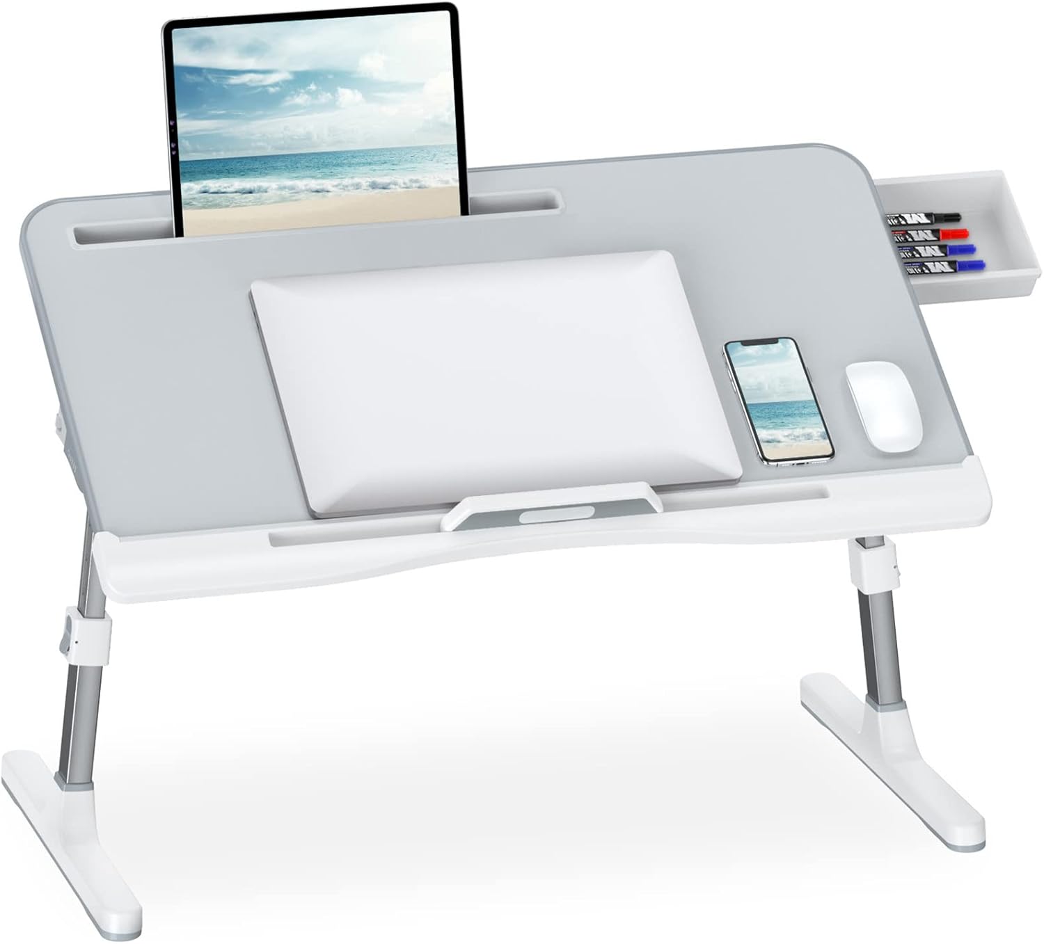 Adjustable Laptop Bed Desk with Storage Drawer, Black, Pack of 2 V83282