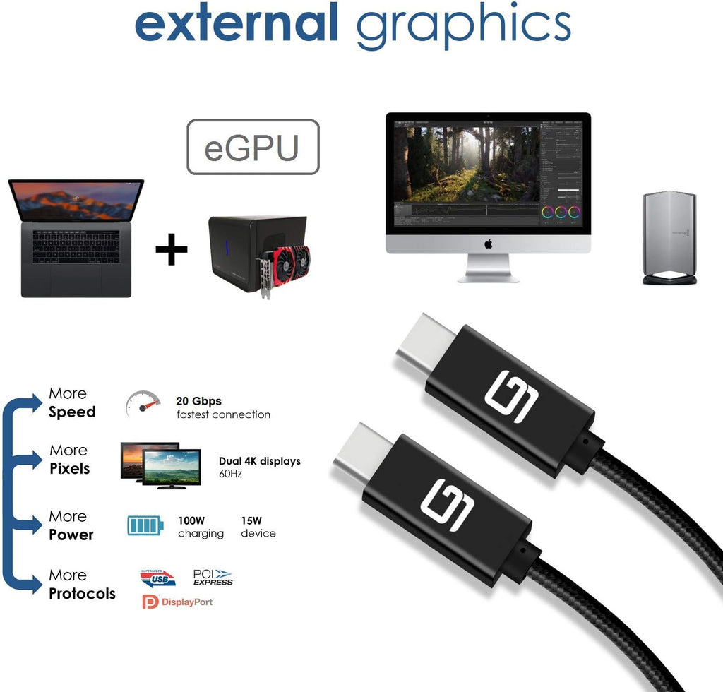 USB C to USB C Cable, 10Gbps, 100W, Nylon Braided, 10ft, Pack of 2 W965
