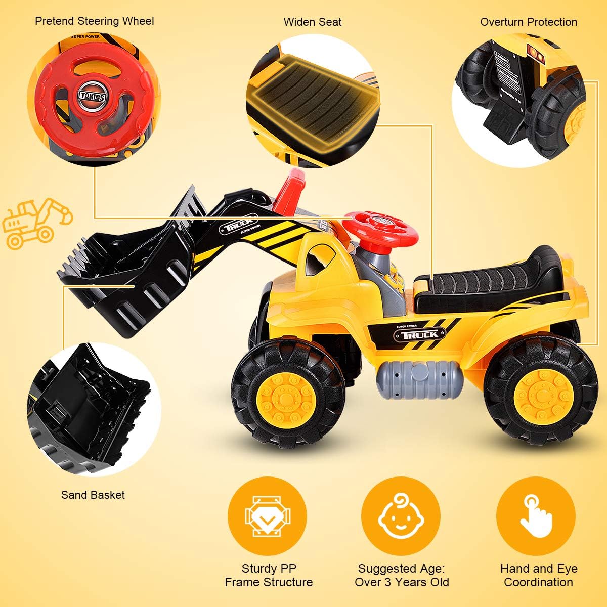 Yellow Kids Ride On Construction Bulldozer P8913