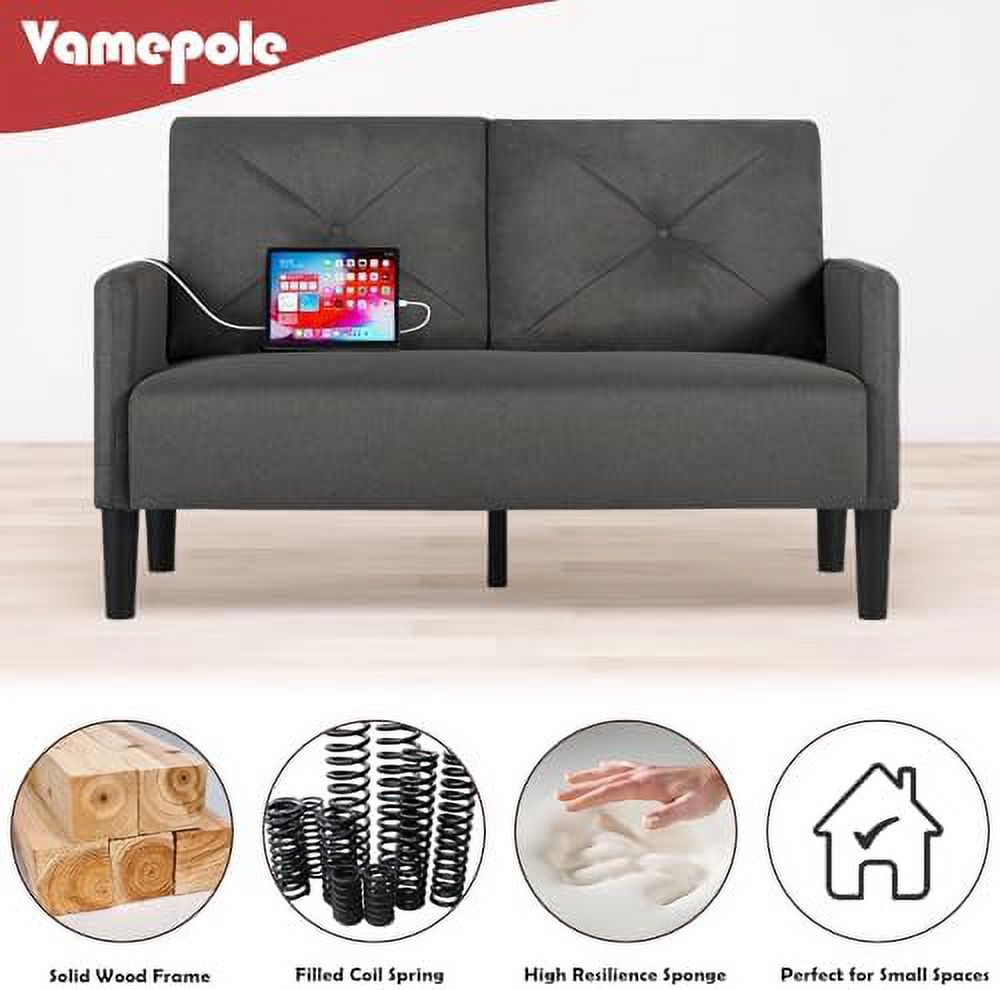 Lig Tufted 2 Seater Sofa Couch with Charger Port & Pocket Z939