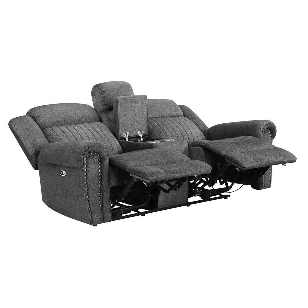 Charcoal Microfiber Power Double Reclining Loveseat C15637