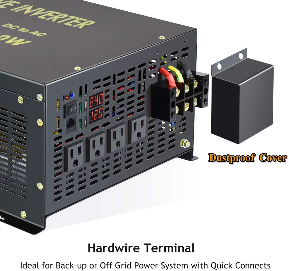 8000W Pure Sine Wave Power Inverter DC 24V to AC 120V with 4 AC Outlets Remote Control LED Display U6827