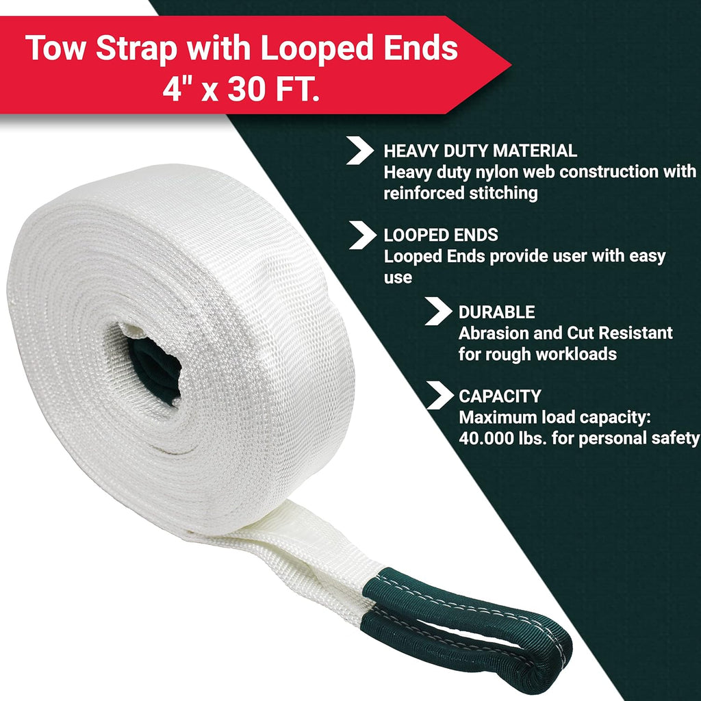 4 x 30 FT. Tow Strap with Looped Ends, 40,000 lb. Capacity, Pack of 2 P6536
