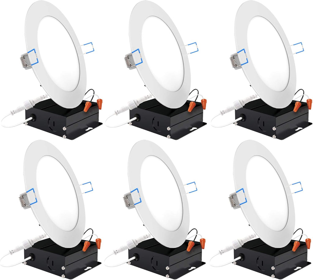 6 Pack 6 Inch Ultra Thin LED Recessed Ceiling Lights, 3000K Warm White, Dimmable 14W C13310