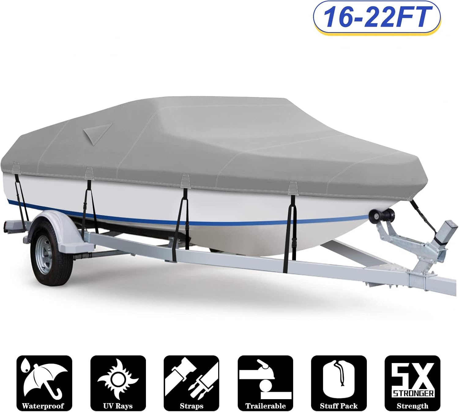 Gray Heavy Duty 600D Marine Grade Canvas Boat Cover H3273