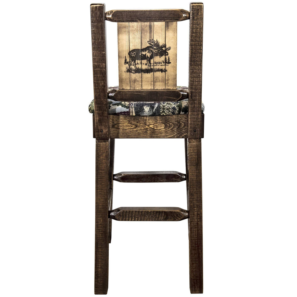 Barstool with Back, Woodland Upholstery, Laser Engraved M986883