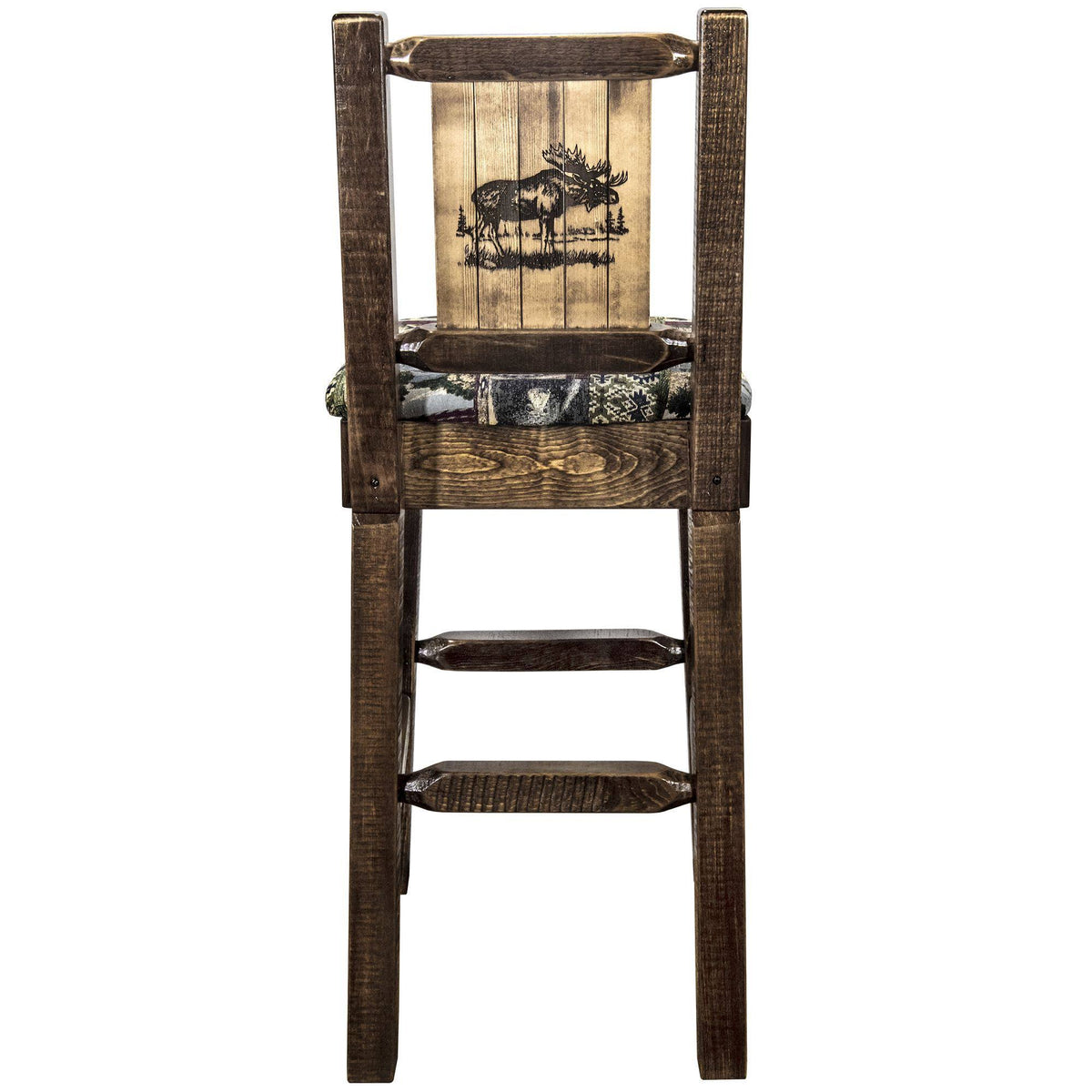 Barstool with Back, Woodland Upholstery, Laser Engraved M986883