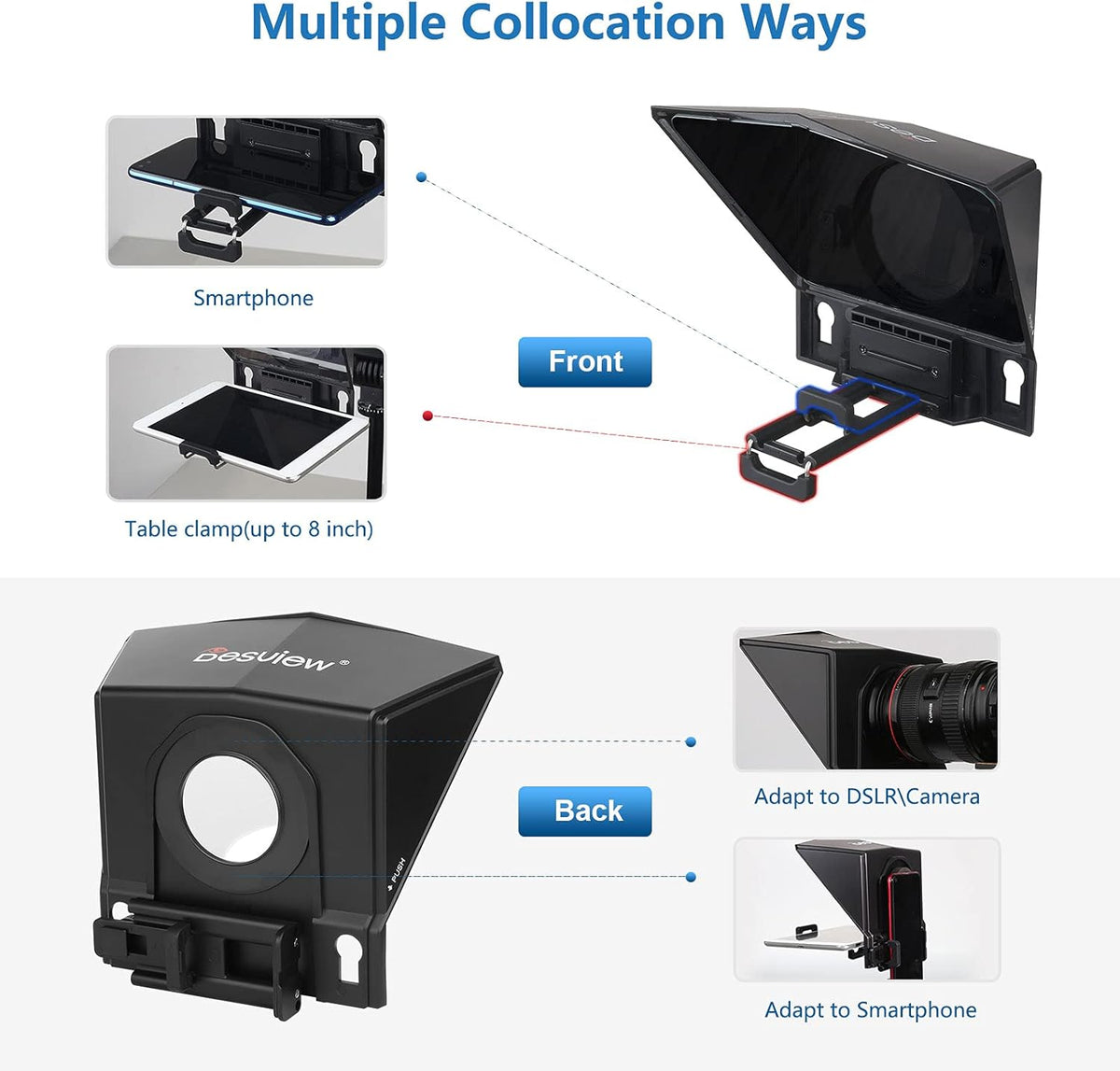 Desview T2 Protable Teleprompter 70/30 Beam Splitter Glass with APP Remote Control Pack of 2 B24763