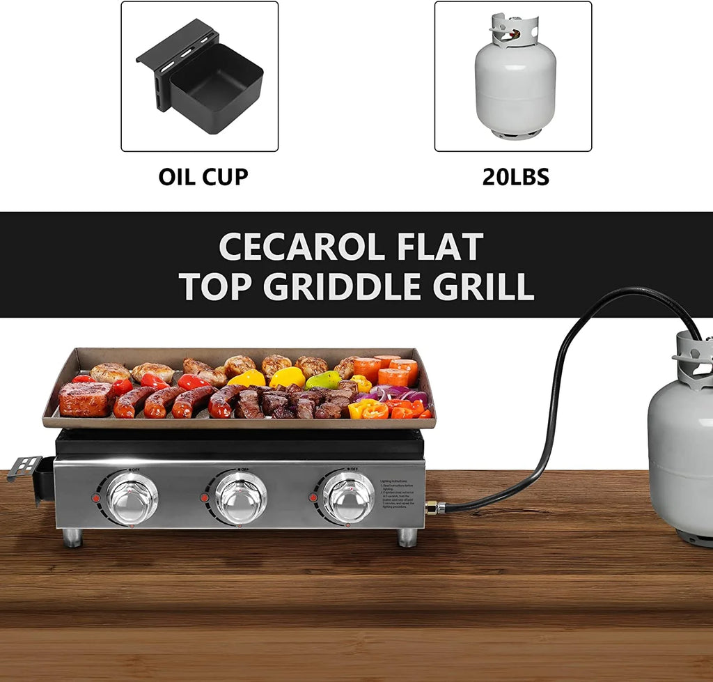 23in 3-Burner Propane Gas Griddle, 355 sq in, 25,500 BTU Z892