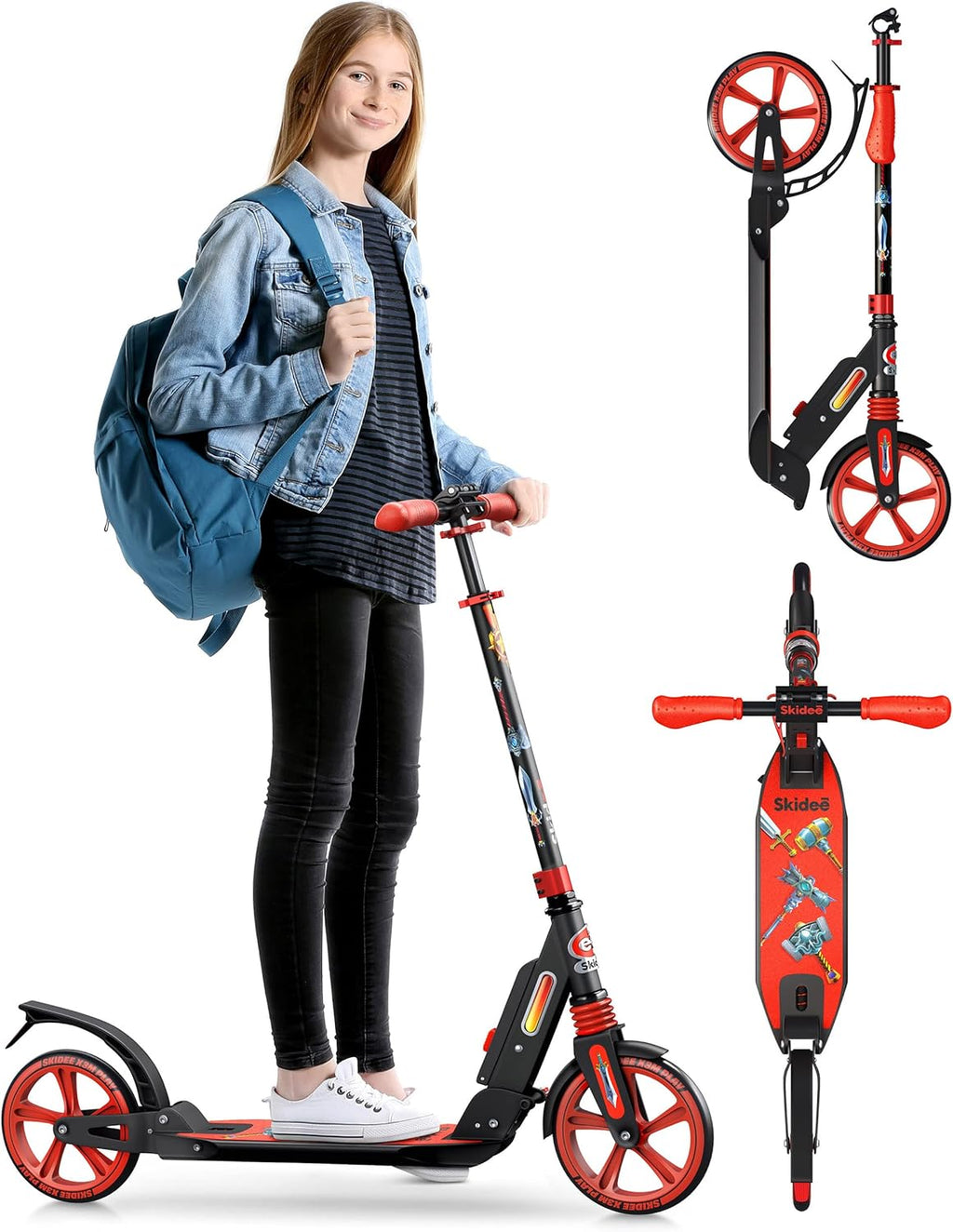 Scooter with Anti-Shock Suspension, 4 Adjustment Levels Handlebar Up to 41 Inches High C2848