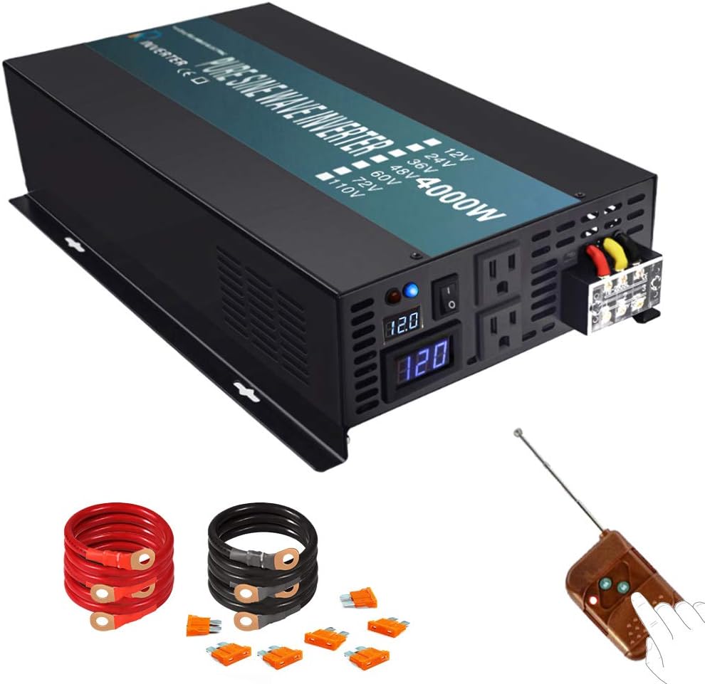 4000W Pure Sine Wave Power Inverter 12V 110V 120V 60Hz with Remote Controller W202391