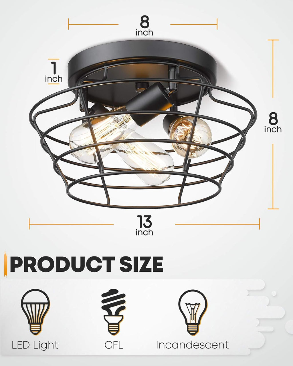 Vintage Black Metal Cage Ceiling Light Fixture O37570