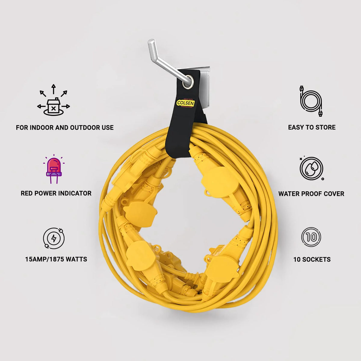 Yellow 25FT Power Extension Cord 3 Prong 16 Gauge SJTW Cable U980