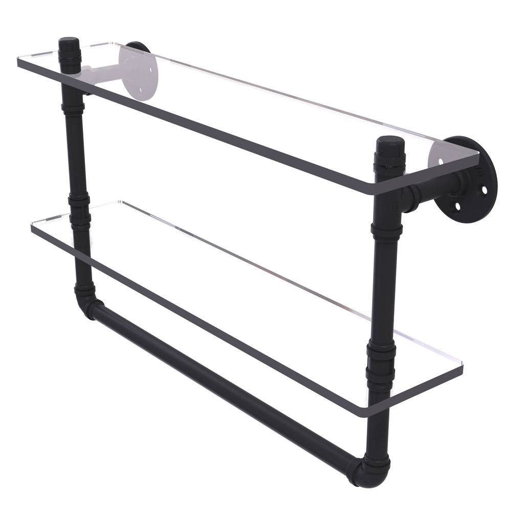 Matte Black Glass Shelf with Towel Bar 22 inch R638256