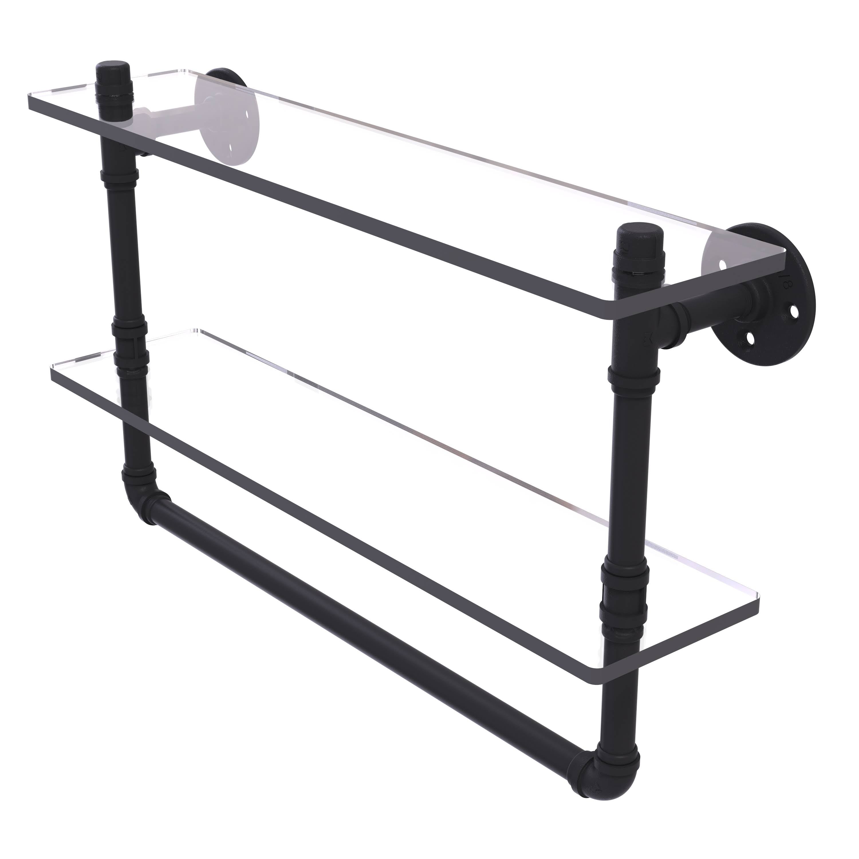 Matte Black Glass Shelf with Towel Bar 22 inch R638256