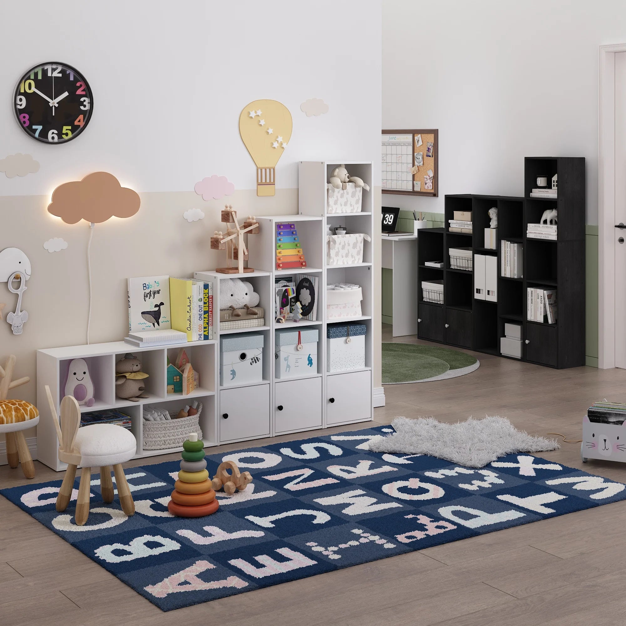 4-Tier Shelf Bookcase with 1 Door Storage Cabinet, Blackwood R4926