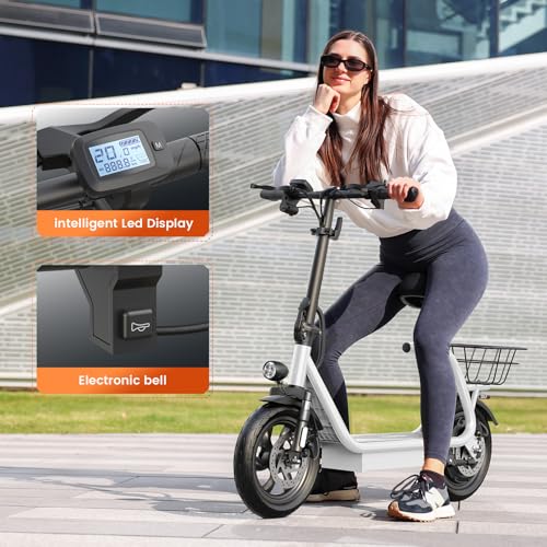 Electric Scooter with Seat, LED Display, 12" Tires, Foldable R9768