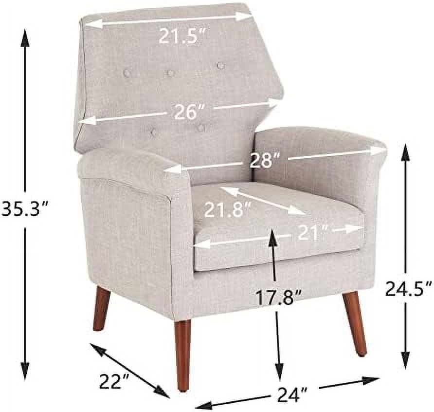 Chenille-Black&White Upholstered Fabric Armchair with Wood Legs G404