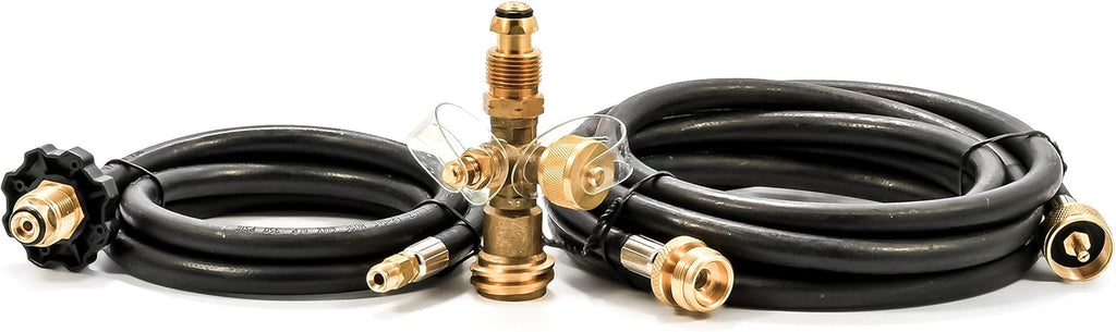Camco Propane Brass 4 Port Tee with 5ft and 12ft Hoses F44236