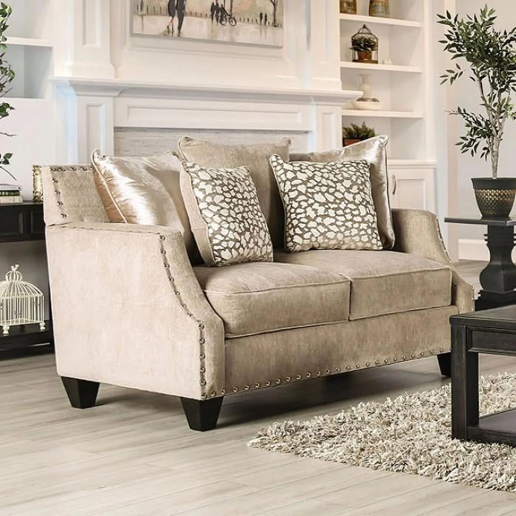 Beige Chenille Sofa and Loveseat J70499
