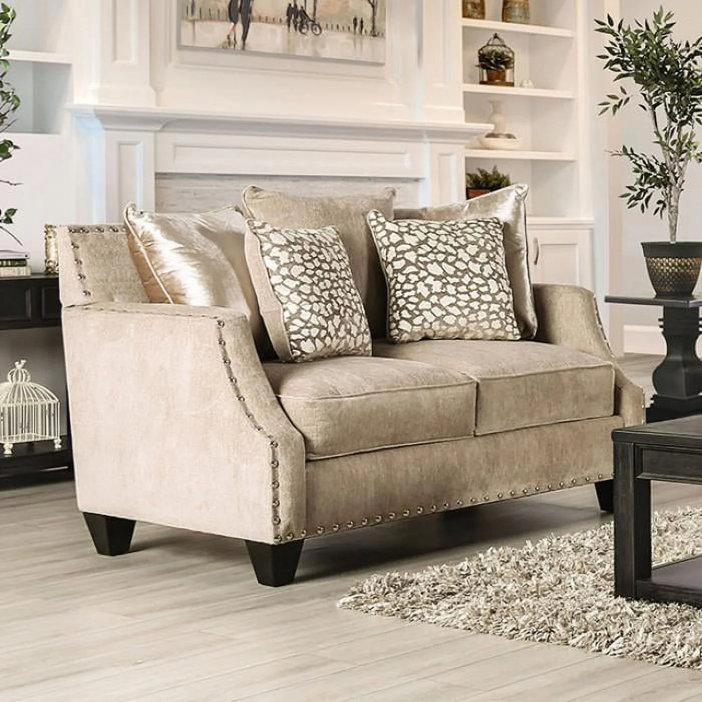 Beige Chenille Sofa and Loveseat J70499